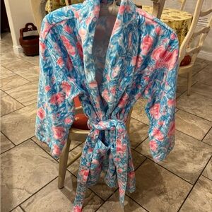 Lilly Pulitzer Blue and Pink Floral Robe